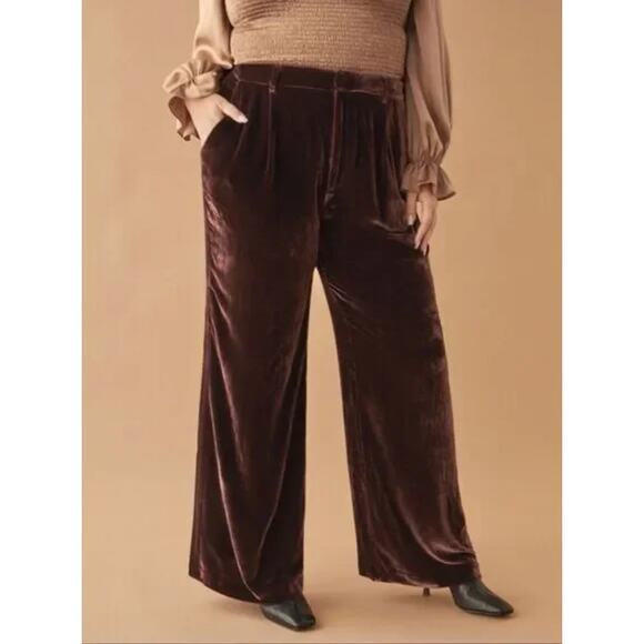 REFORMATION Wes Velvet Pant Es Red Brown Velvet Trouser Pants Women's Size 14 - Picture 2 of 7